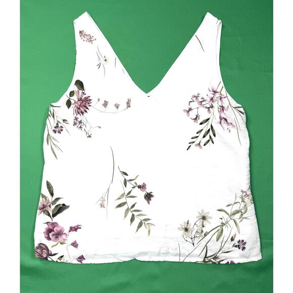 Spirit Tops - Spirit V-neck sleeveless floral tank botanical wildflower white background Sz S